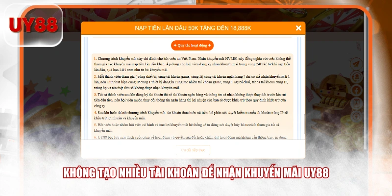 Không tạo nhiều tài khoản để nhận khuyến mãi UY88